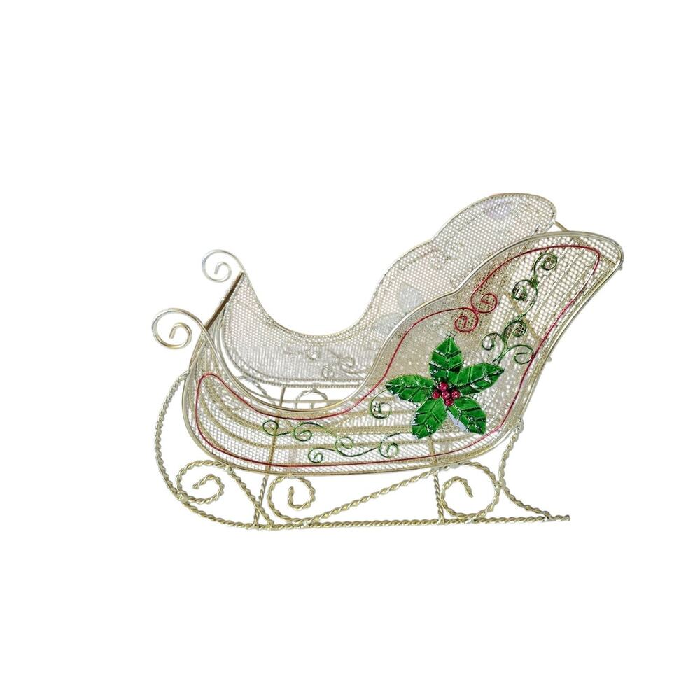 Wire Filigree Christmas Sleigh Centerpiece Tabletop Decor 13" X 11"